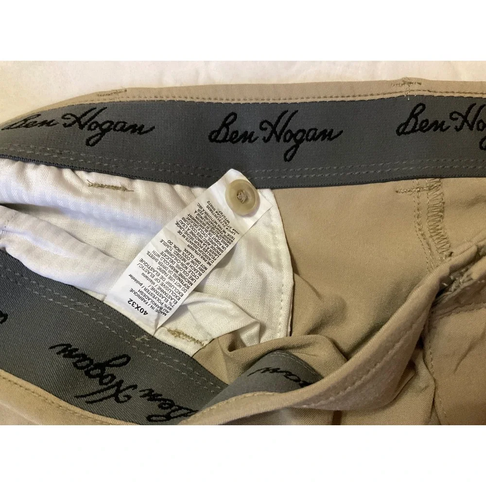 Ben Hogan Mens Performance Golf Pants Khaki Tan Flat Front Stretch 40x32